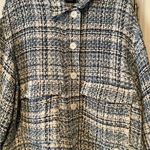 Blue Plaid Blazer with Textured Fabric